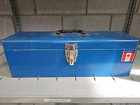 Closed blue Mastercraft toolbox front view