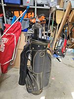 Full view of Sportek bag with clubs and umbrella visible