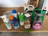 Overall view of all chemical containers on table