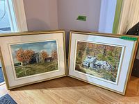 Both framed paintings side by side showing size, frames, subjects