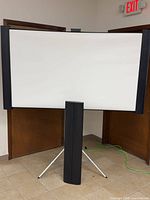 Projection screen fully assembled on tripod stand