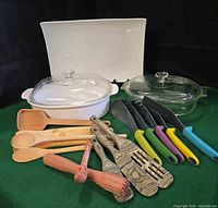 Group shot of all baking dishes and utensils
