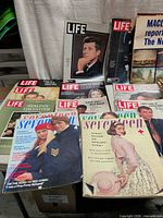 Front view showing Life magazines with JFK cover, Seventeen issues and others