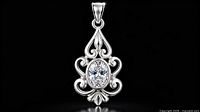 Front view of silver scrollwork pendant with oval CZ