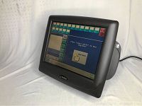 Front view of Radiant Systems P1550 touchscreen POS showing the point of sale software interface on the screen.