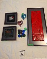 Full lot view showing all framed panels, tile and hearts