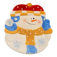 Front view of snowman cookie tray showing design and colors