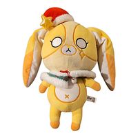 Full front view of plush showing entire figure, outfit and tag