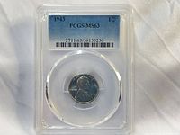 Front view of PCGS-slabbed 1943 steel cent showing label and coin