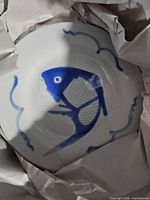 Single plate partially wrapped showing fish design