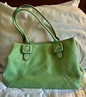 Front view of green Liz Claiborne purse