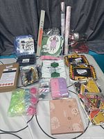 All items laid out showing variety and sealed packaging