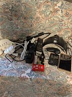 Group shot of all electronics on patterned fabric