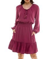 Front view of burgundy dress on model