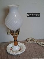 Full view of lamp with hobnail shade and base