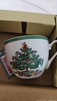 Teacup inside box showing Christmas Tree pattern and condition