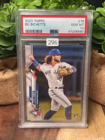 Front view of PSA-slabbed 2020 Topps Bo Bichette rookie card showing grade label and full card image