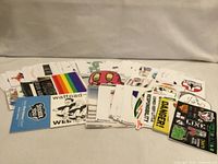 Group view of mixed stickers spread on surface