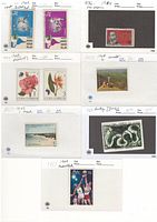 Six stock cards with assorted Cuban stamps including 1962 airmail, rose, landscape, beach, fauna