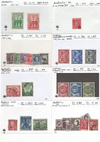 Multiple stock cards each with several Australian stamps visible, mix of colours and denominations