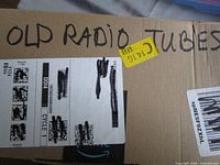 Closed carton labeled OLD RADIO TUBES