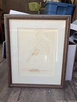Front view of framed watercolor and ink painting