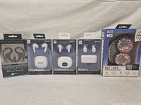 All five boxed audio items lined up