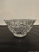 side view of clear cut glass bowl showing pattern