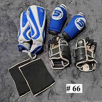 All four pairs of protective gear laid out