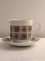 Cream jug on saucer showing pattern and form