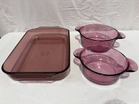 Overview of rectangular baking dish and two round casseroles