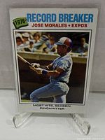 Front of 1977 Topps #233 Jose Morales Record Breaker card in sleeve
