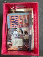 Top view of crate showing Fancy Pantry and other books