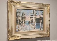 Front view of framed oil painting