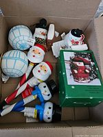 Box view showing ornaments, novelty aerosol items, boxed item