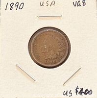 Obverse view of 1890 Indian Head cent in flip
