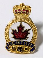 Front view of Legion member pin showing enamel design and text