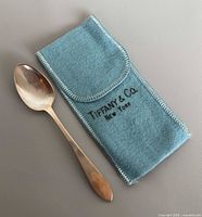 Teaspoon beside Tiffany & Co. blue pouch