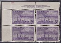 Full view of four-stamp plate block with selvage