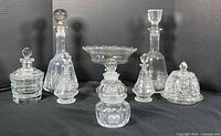 Group shot of all seven cut crystal and glass pieces