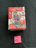 Front view of sealed Panini NBA Hoops 2021-22 Winter Blaster box, Lot label visible