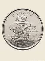 Reverse showing sailing ship, denomination, and dates