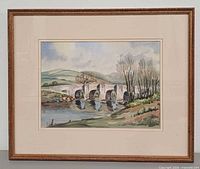 Framed watercolor landscape frontal view