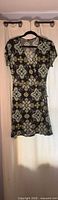 Front view patterned faux-wrap dress