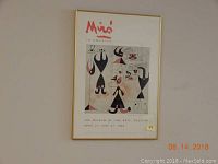Framed vintage art poster featuring Joan Miró's artwork from 1982 exhibition at The Museum of Fine Arts.