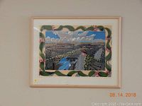 Full view of framed print showing landscape and cactus border