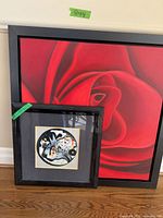 Front view of framed red rose oil painting
