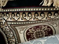 Close-up of rug border, fringe and pile detail