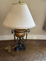 Full view of lamp with shade, cord visible