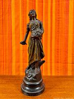 Full view of bronzed Art Nouveau spelter sculpture on round base
